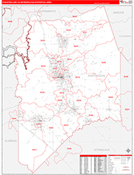 Stockton-Lodi Metro Area Wall Map Red Line Style 2026